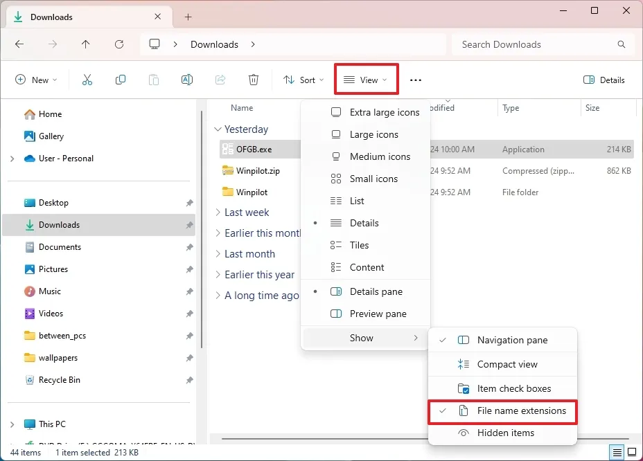 cach hien thi phan mo rong tep tren Windows 116