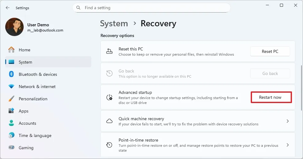 cach khoi phuc PC ve trang thai truoc do bang tinh nang khoi phuc diem thoi gian tren Windows 116