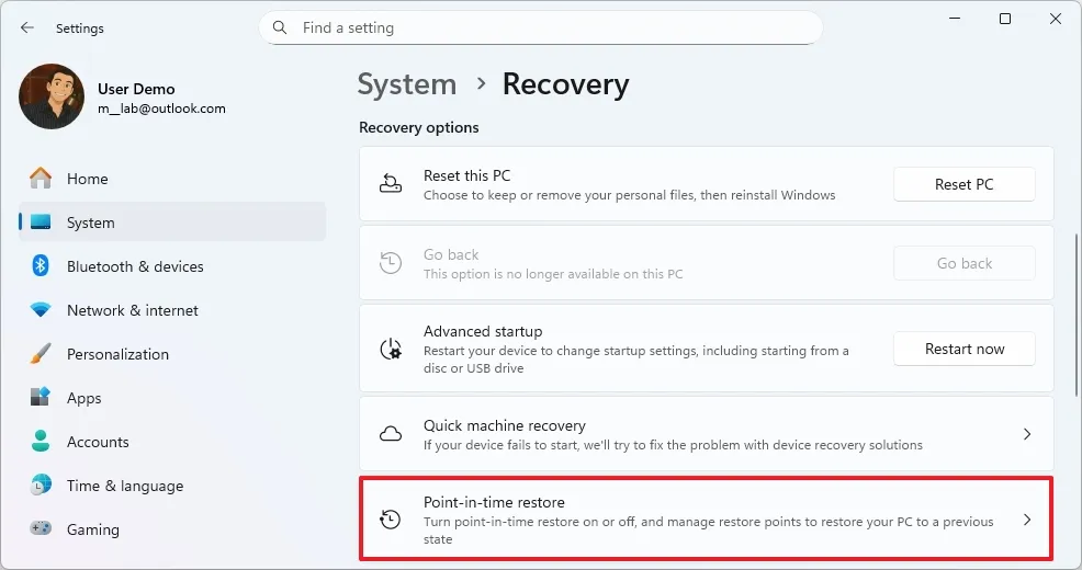 cach khoi phuc PC ve trang thai truoc do bang tinh nang khoi phuc diem thoi gian tren Windows 118