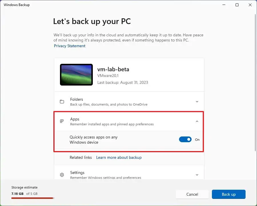 cach sao luu va khoi phuc tep ung dung cai dat bang OneDrive tren Windows 1110