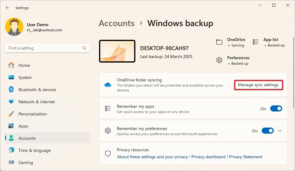 cach sao luu va khoi phuc tep ung dung cai dat bang OneDrive tren Windows 1113