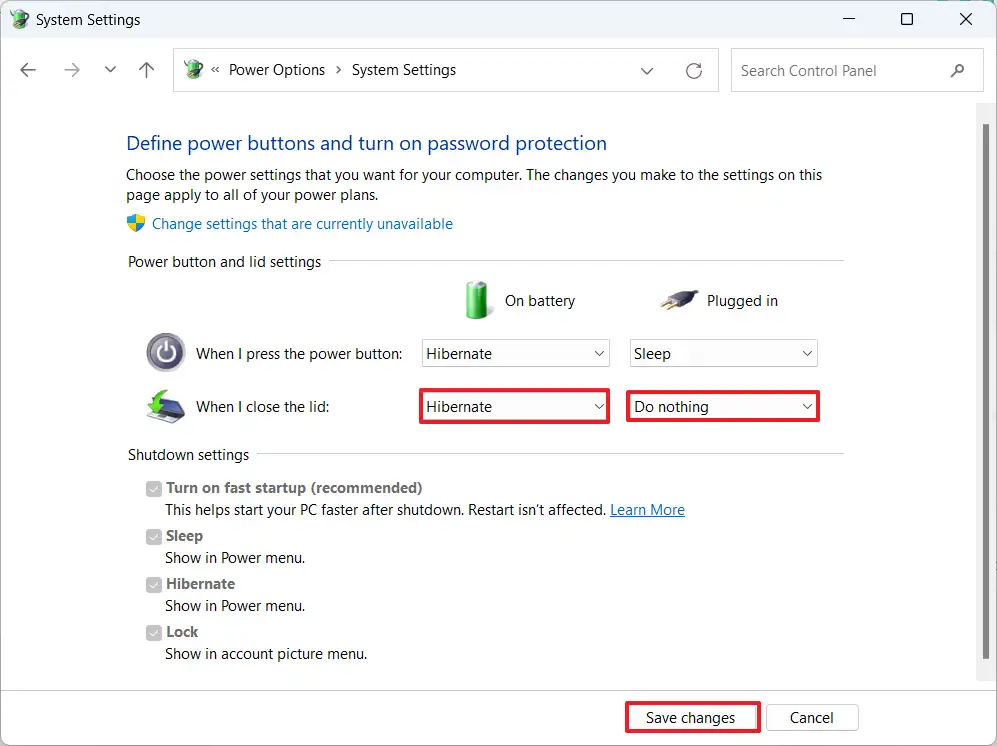 Huớng dẫn cách thay đổi hành động đóng nắp trên Windows 11 7 cach thay doi hanh dong dong nap tren Windows 112