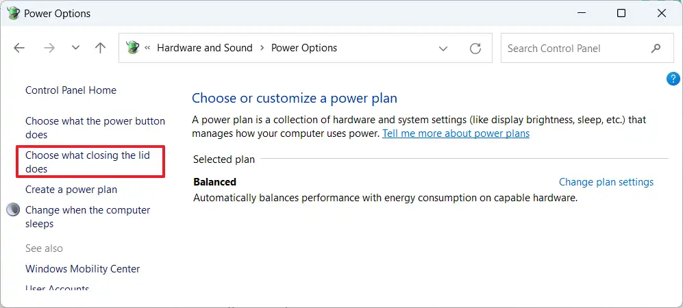 Huớng dẫn cách thay đổi hành động đóng nắp trên Windows 11 6 cach thay doi hanh dong dong nap tren Windows 113
