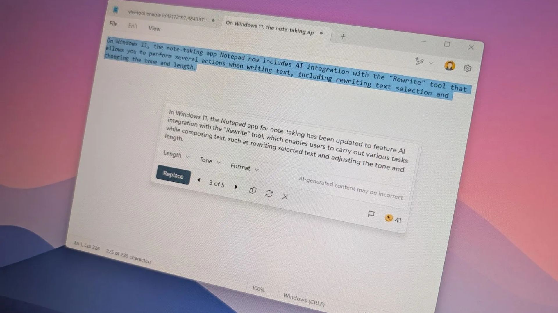 cach viet lai van ban bang AI tren Notepad cho Windows 111