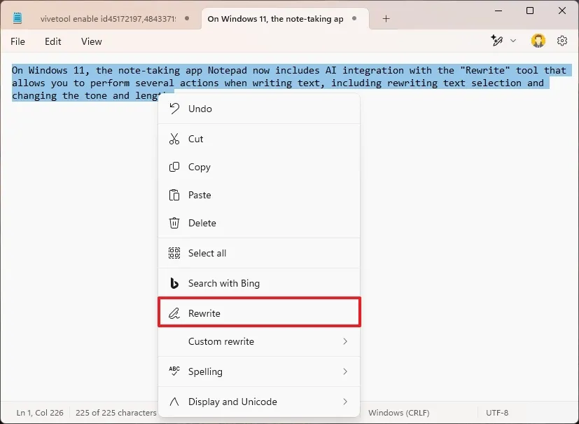 cach viet lai van ban bang AI tren Notepad cho Windows 115