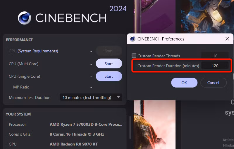 custom render test duration in cinebench 24