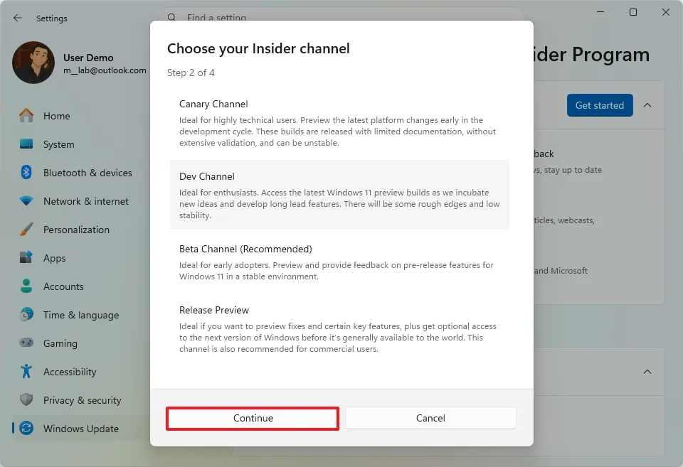 insider release beta dev canary channels