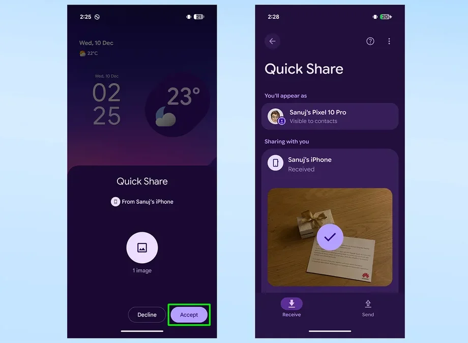Hướng dẫn cách sử dụng Quick Share trên Google Pixel 10 để gửi tập tin đến iPhone. 30 Huong dan cach su dung Quick Share 15 e1765858141733