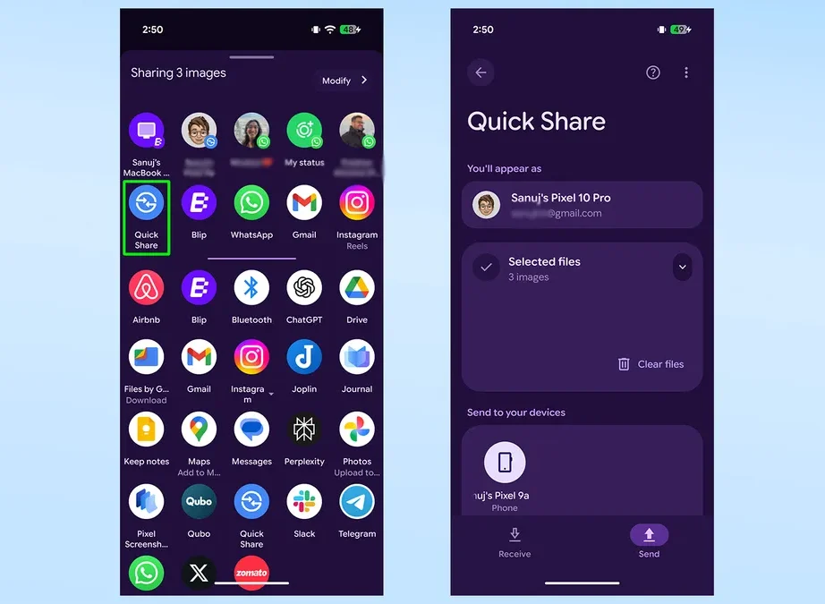 Hướng dẫn cách sử dụng Quick Share trên Google Pixel 10 để gửi tập tin đến iPhone. 21 Huong dan cach su dung Quick Share 6 e1765858306829