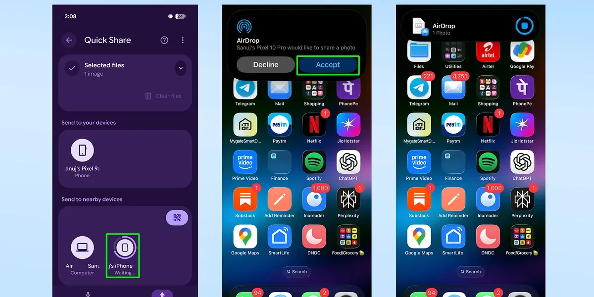 Hướng dẫn cách sử dụng Quick Share trên Google Pixel 10 để gửi tập tin đến iPhone. 23 Huong dan cach su dung Quick Share 8 e1765858266200
