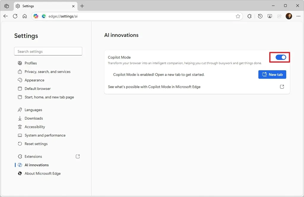 cach bat hoac tat che do Copilot cho Microsoft Edge tren Windows 113