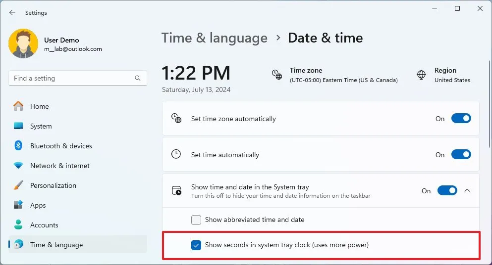 cach hien thi giay tren dong ho thanh tac vu trong Windows 114