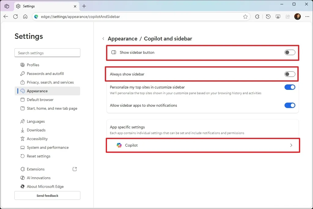 cach tat moi tinh nang AI tren Microsoft Edge cho Windows 114
