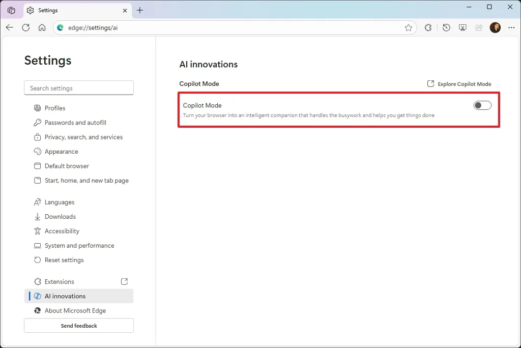 cach tat moi tinh nang AI tren Microsoft Edge cho Windows 115
