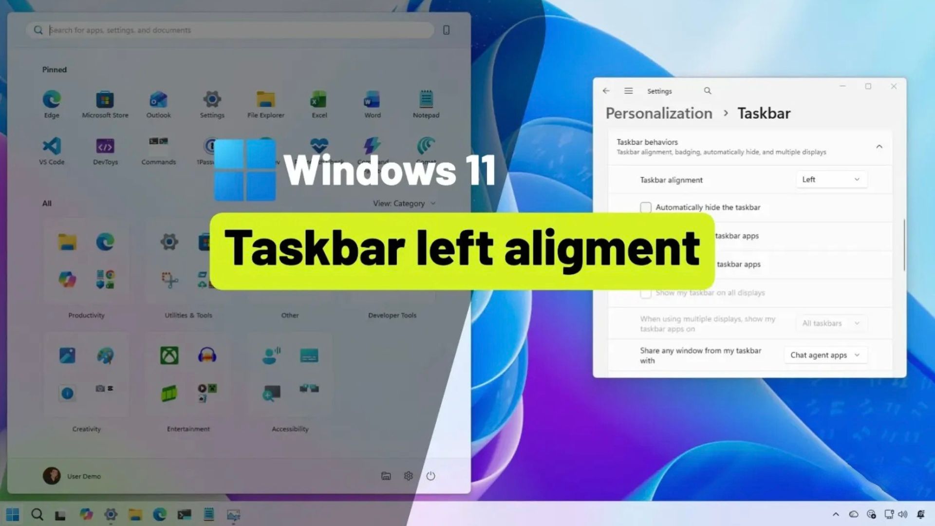 can chinh thanh tac vu sang trai tren Windows 111