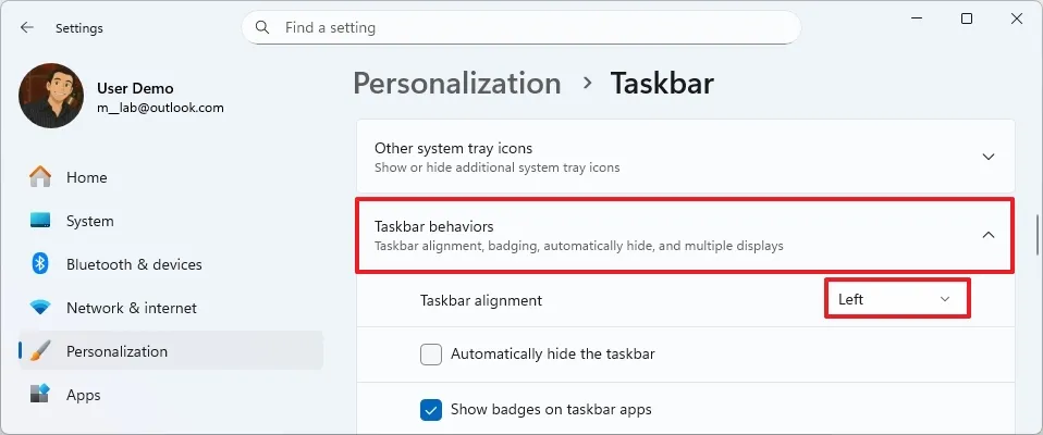 can chinh thanh tac vu sang trai tren Windows 114