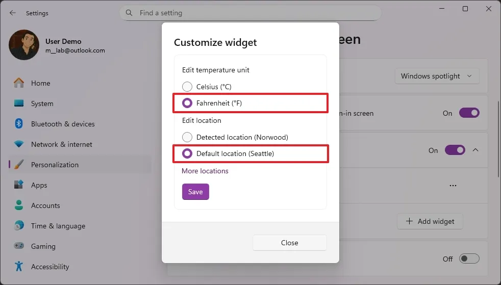 Hướng dẫn cách chỉ hiển thị thời tiết trên màn hình khóa trên Windows 11 4 change weather unit location