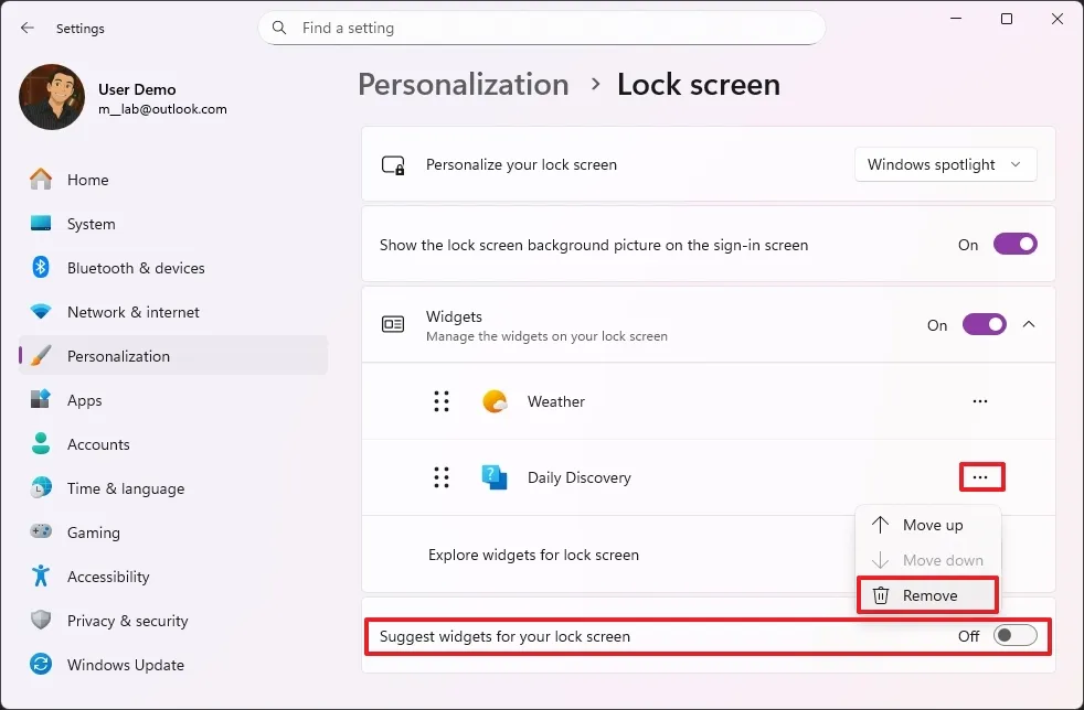 Hướng dẫn cách chỉ hiển thị thời tiết trên màn hình khóa trên Windows 11 3 remove extra widgets lockscreen