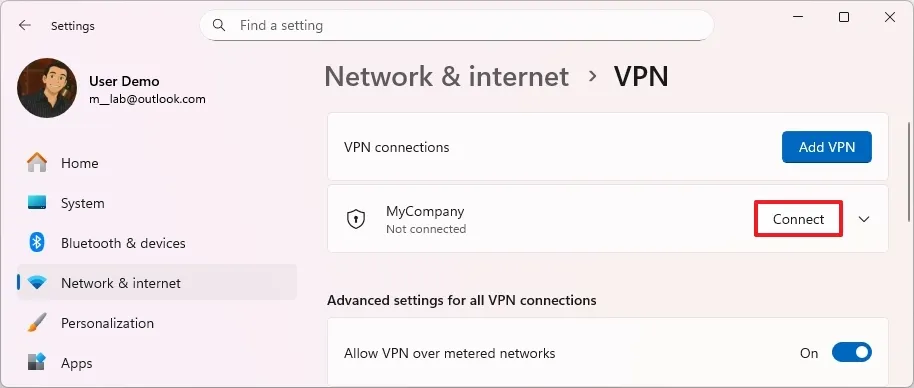 thiet lap ket noi VPN tren Windows 11.6