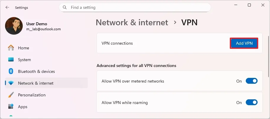 thiet lap ket noi VPN tren Windows 11.8